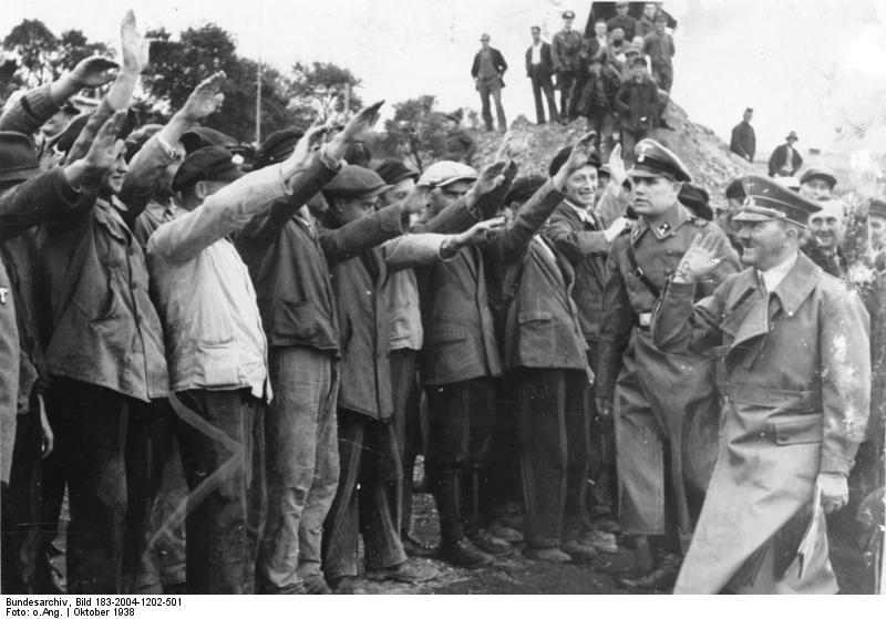 Adolf Hitler greets workers of the Westwall in Saarbrücken
